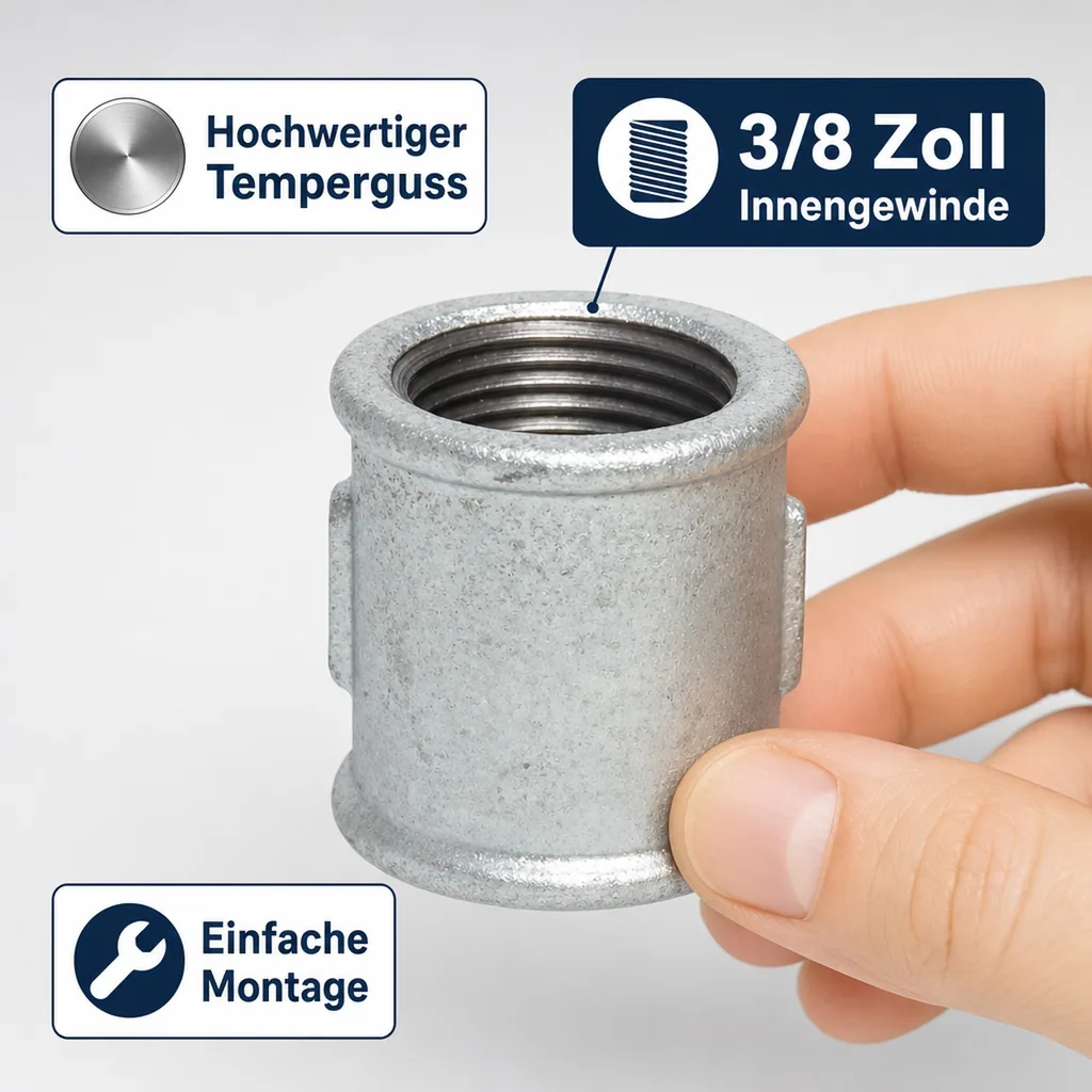 Gewindefitting Temperguss Muffe 3/8 Zoll IG x 3/8 Zoll IG