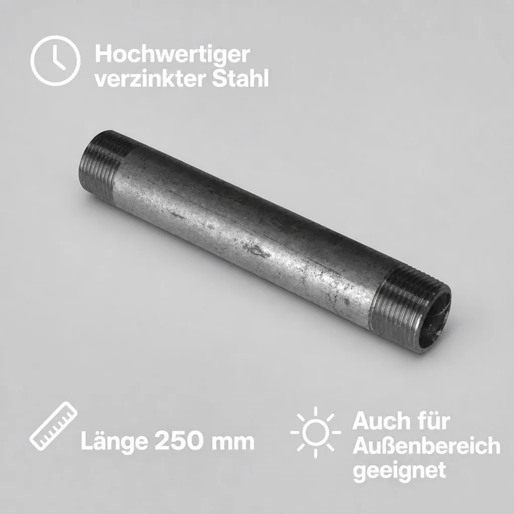Rohrnippel, Gewindefitting, verzinkt, 1 1/2" AG x 1 1/2" AG, 250mm