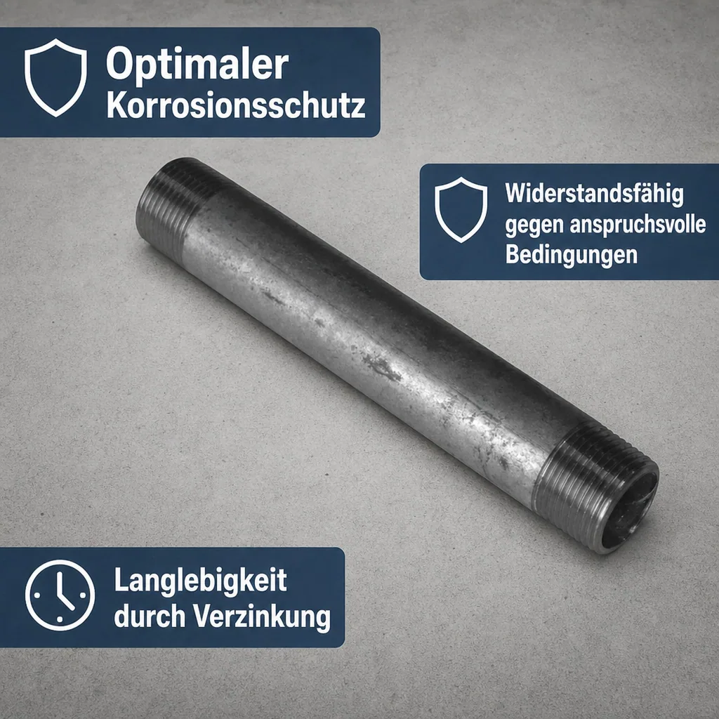 Rohrnippel, Gewindefitting, verzinkt, 1 1/2" AG x 1 1/2" AG, 250mm