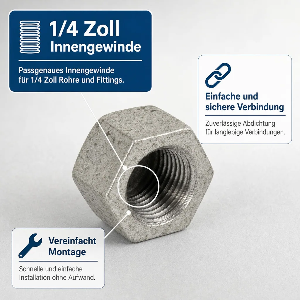 Gewindefitting Temperguss Kappe Hexagon 1/4 IG