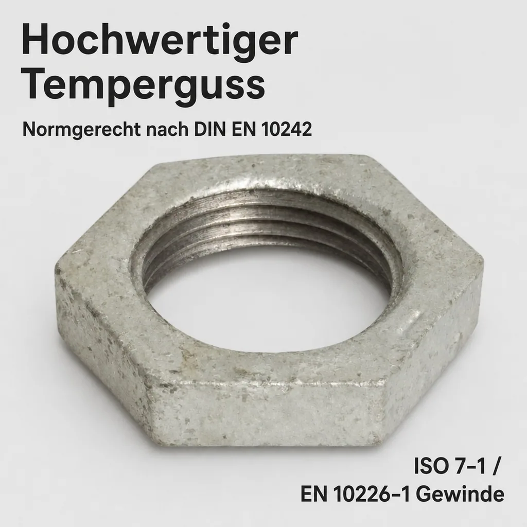 Gewindefitting Temperguss Gegenmutter mit Vertiefung 1" IG
