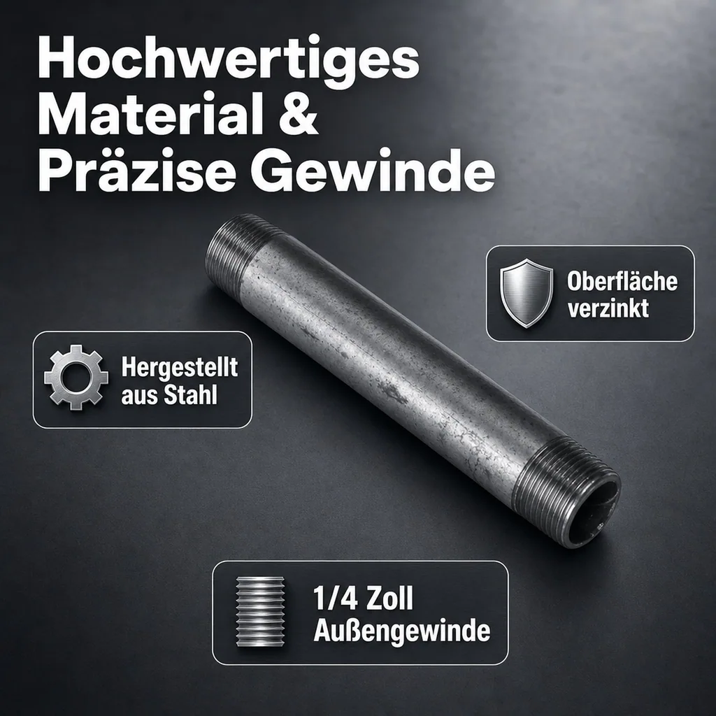 Gewindefitting Rohrnippel verzinkt 1/4" AG x 1/4" AG 200 mm