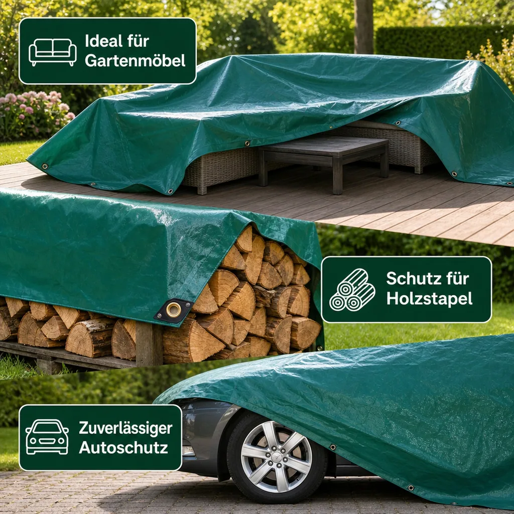 PVC Plane 650 g/m², Abdeckplane, grün 5x9m (45m²), wasserdicht, reißfest