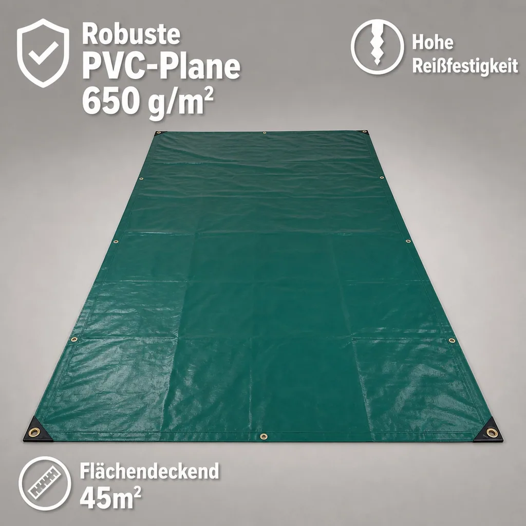 PVC Plane 650 g/m², Abdeckplane, grün 5x9m (45m²), wasserdicht, reißfest