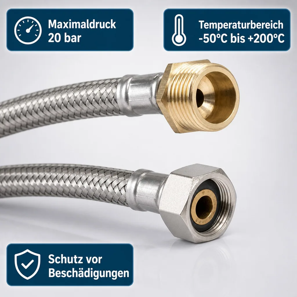 Panzerschlauch, Flexschlauch, Edelstahl, DN8, 500 mm, Trinkwasser