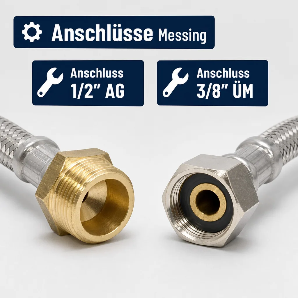 Panzerschlauch, Flexschlauch, Edelstahl, DN8, 500 mm, Trinkwasser