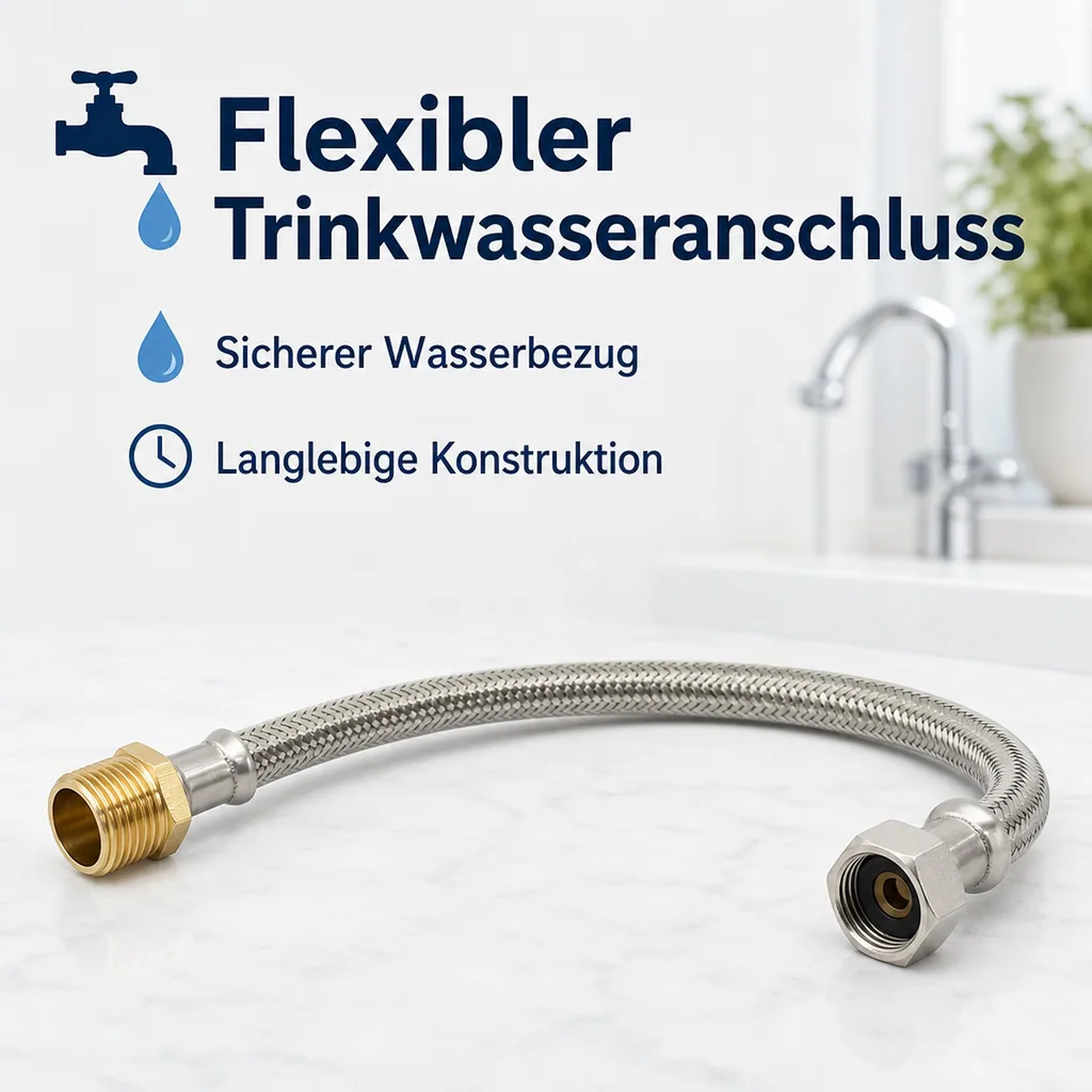 Panzerschlauch, Flexschlauch, Edelstahl, DN8, 500 mm, Trinkwasser