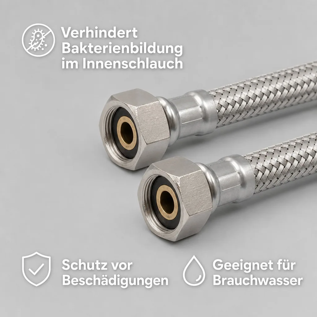 Panzerschlauch, Edelstahl, Flexschlauch, 3/8" x 1/2", 300mm, DN8, DVGW