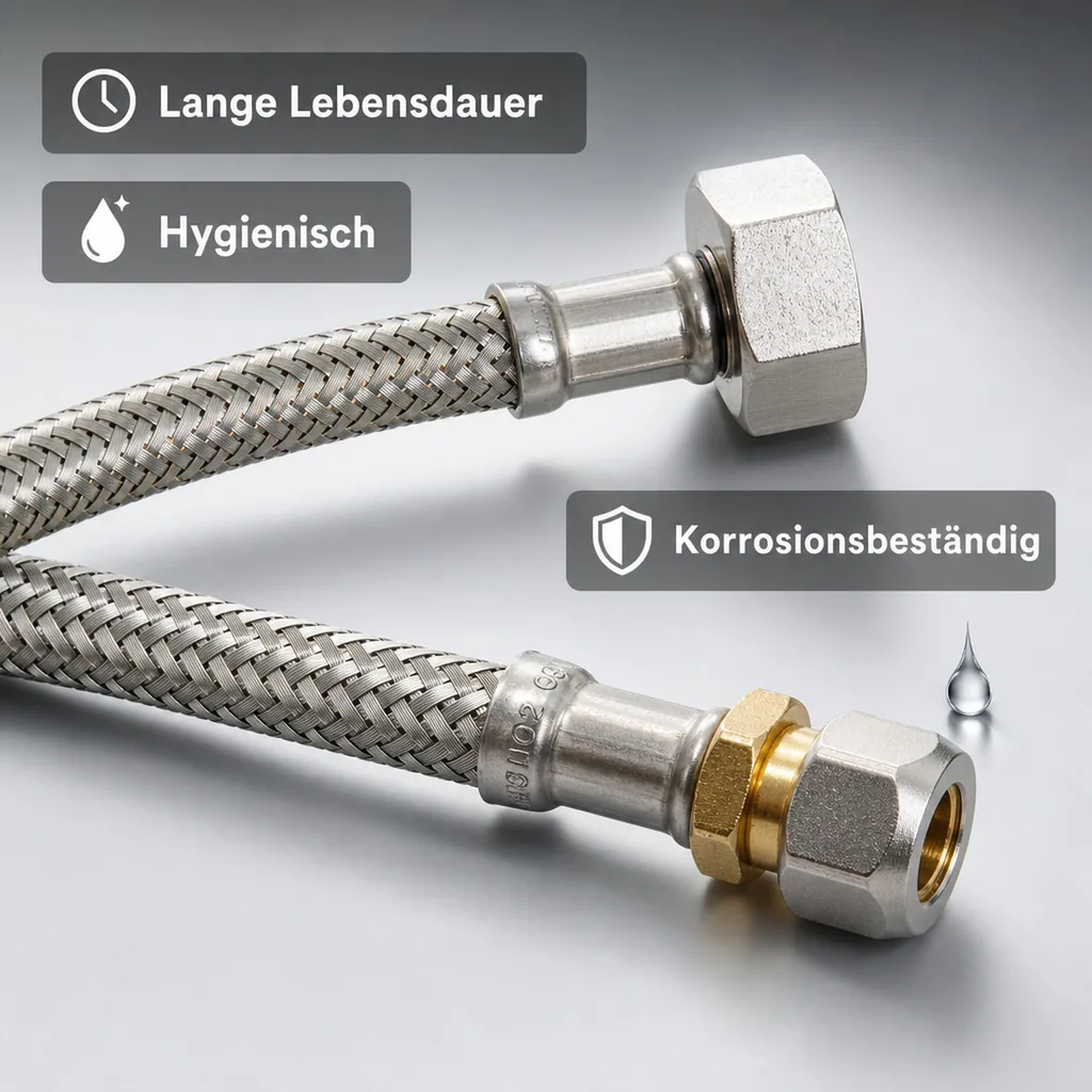 Panzerschlauch, Edelstahl, Flexschlauch DN8, 3/8"ÜM 1500mm, Trinkwasser geeignet