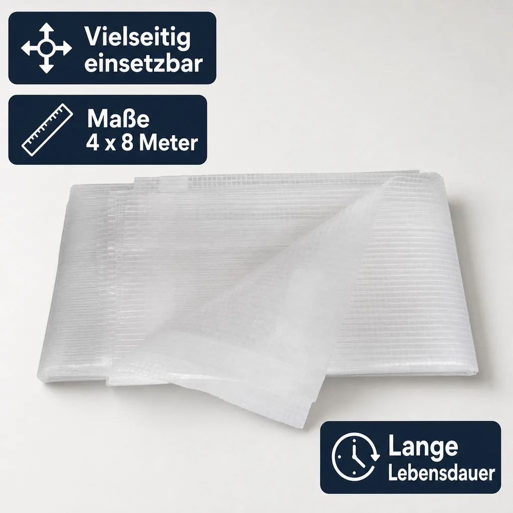 Abdeckplane transparent, Gitterfolie 4x8 (32m²), Reißfest und UV-Stabil