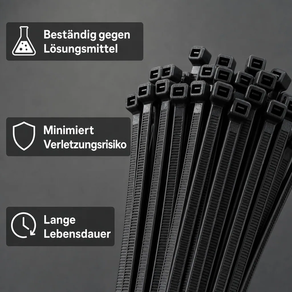 100 Kabelbinder 370x4,8mm schwarz UV-beständig PA6.6