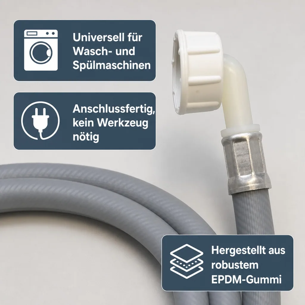 Zulaufschlauch Waschmaschine, Winkel 3/4 Zoll, 3,5m, Spülmaschine, anschlussfertig