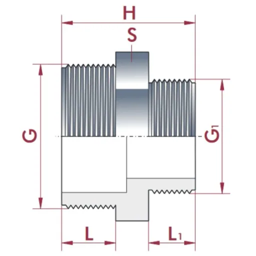 PVC Fittings, Reduziernippel, Doppelnippel, PVC-U AG 1 1/2" x 3/4"