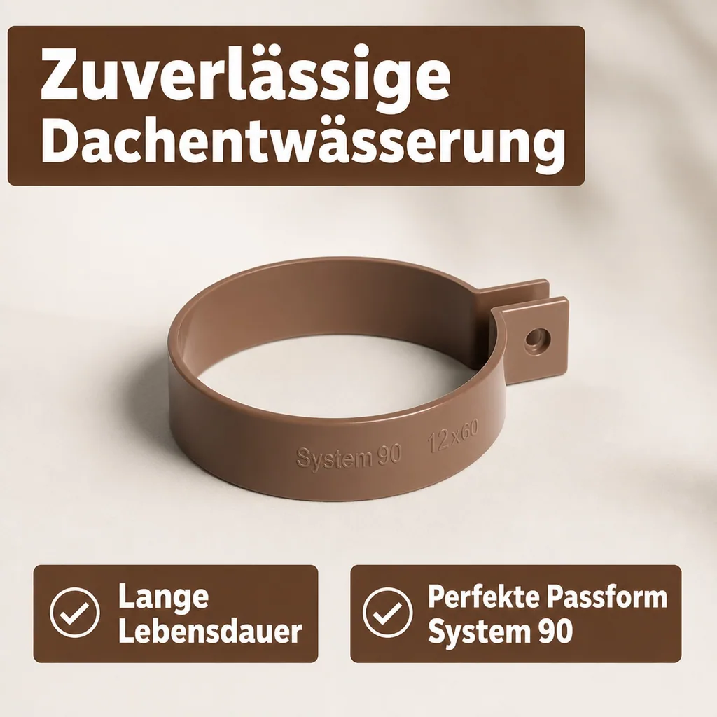 Regenrinne braun, PVC Bügel System 90, Dachrinne, Halterung