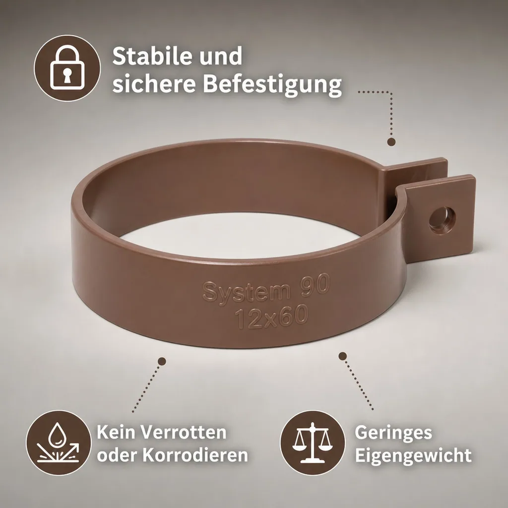 Regenrinne braun, PVC Bügel System 90, Dachrinne, Halterung