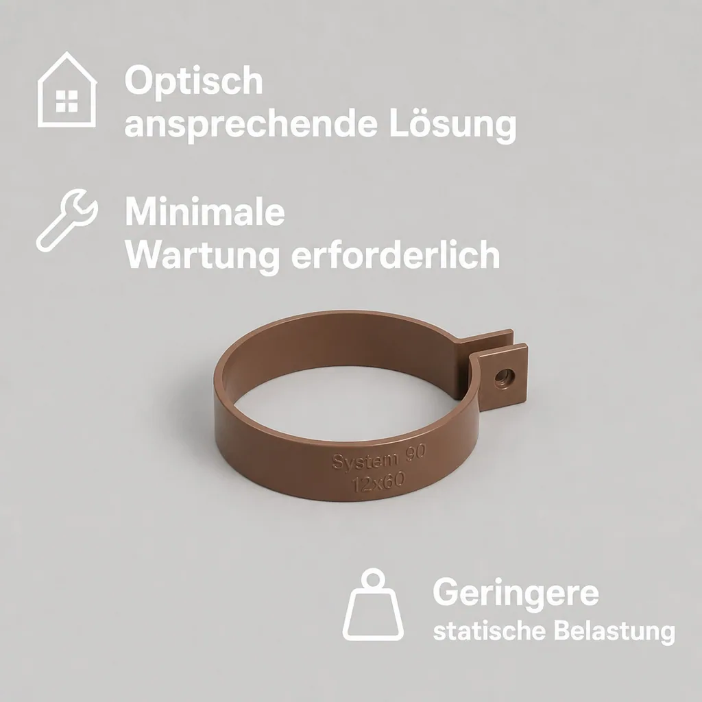 Regenrinne braun, PVC Bügel System 90, Dachrinne, Halterung