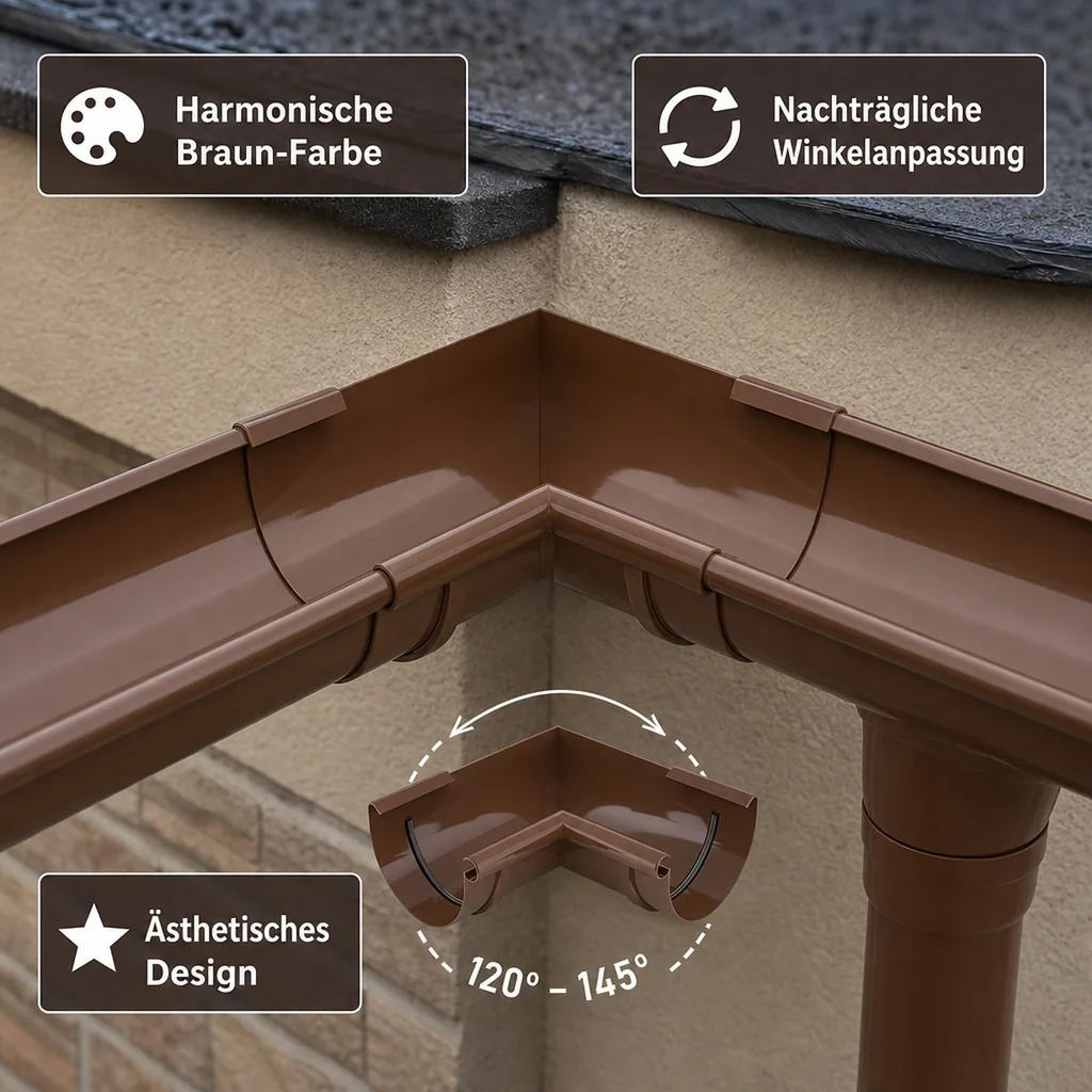 Regenrinne Eckstück Innen, Winkel 120-145° einstellbar, braun, System 125