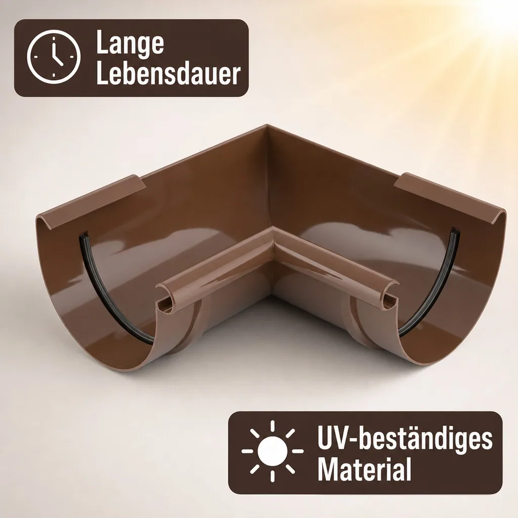 Regenrinne Eckstück Innen, Winkel 120-145° einstellbar, braun, System 125