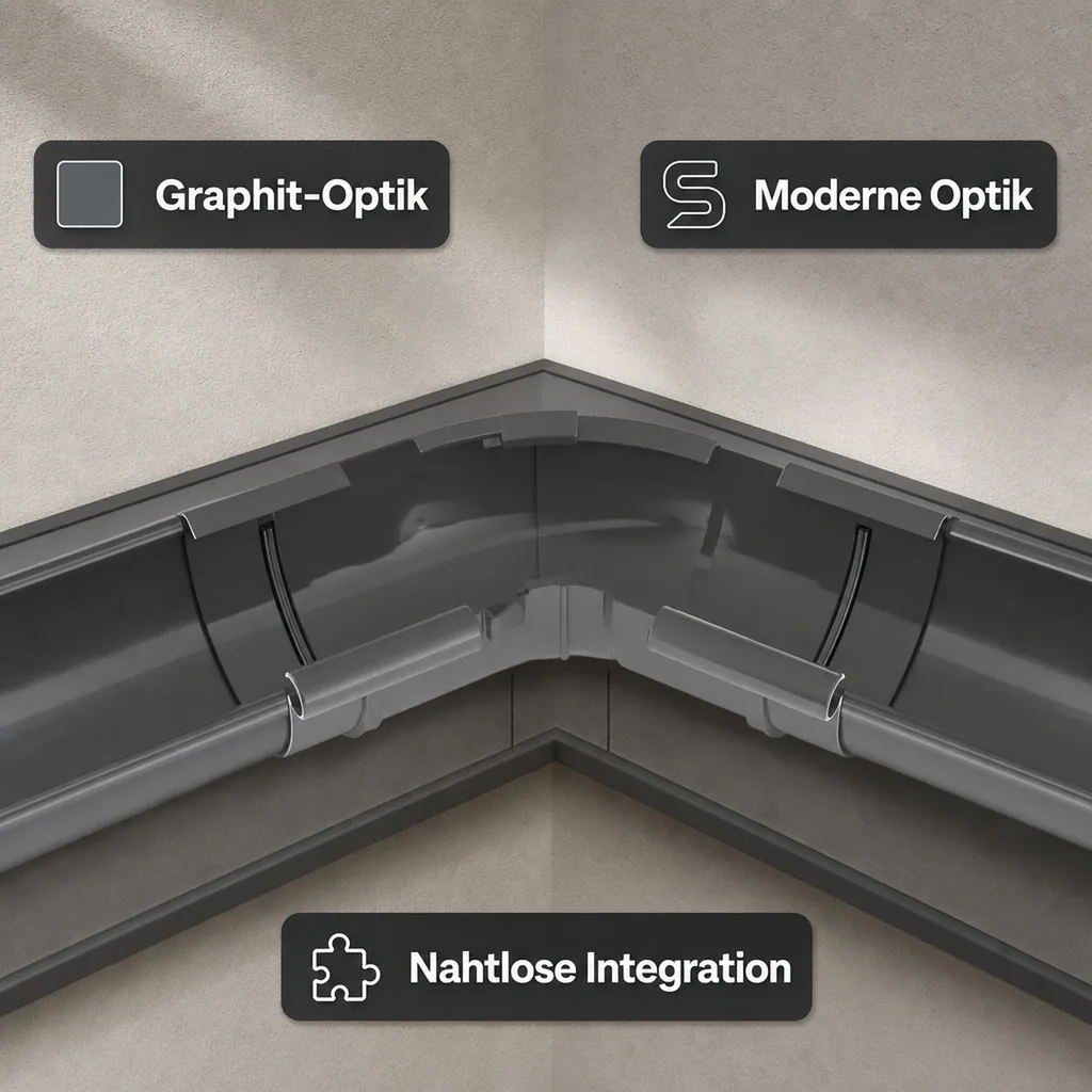 Regenrinne Eckstück, Innen, Graphit, System 125, einstellbarer Winkel