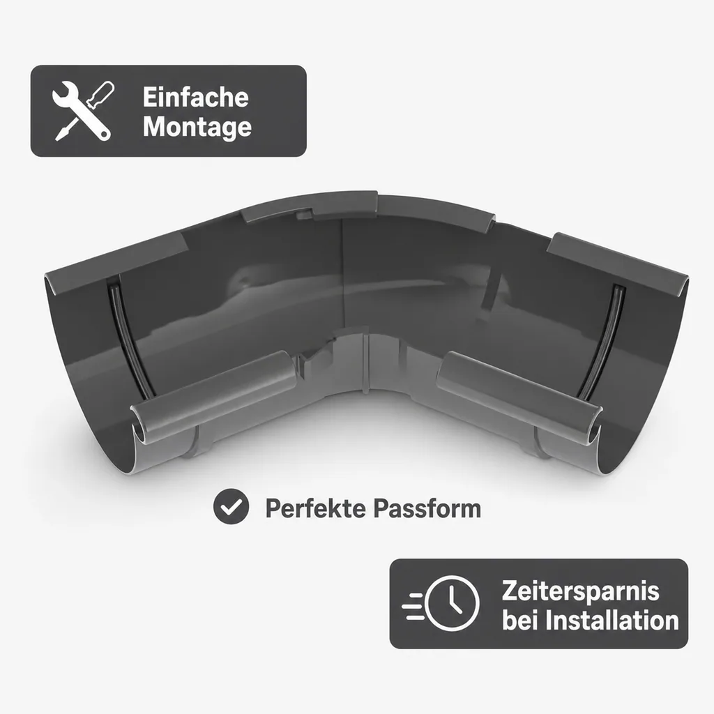 Regenrinne Eckstück, Innen, Graphit, System 125, einstellbarer Winkel