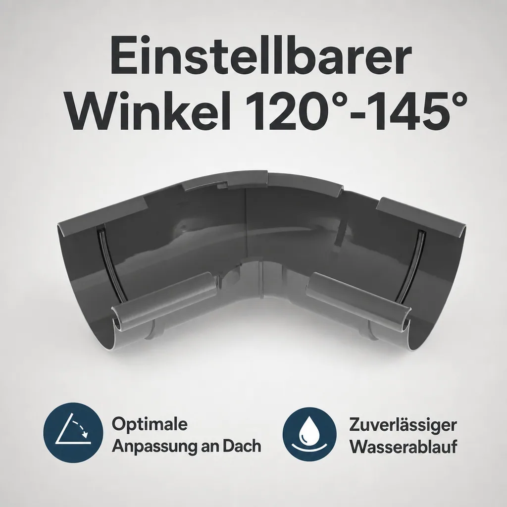 Regenrinne Eckstück, Innen, Graphit, System 125, einstellbarer Winkel