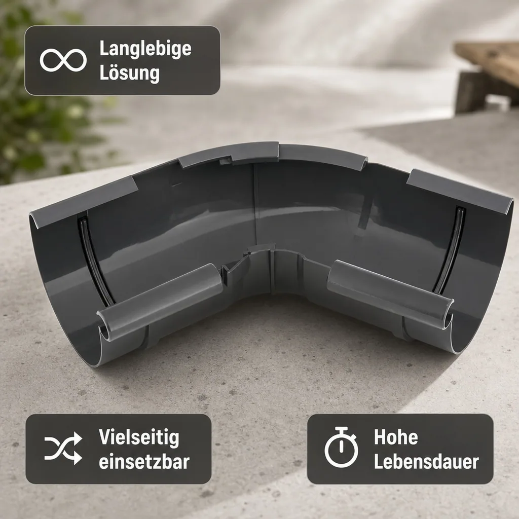 Regenrinne Eckstück, Innen, Graphit, System 125, einstellbarer Winkel