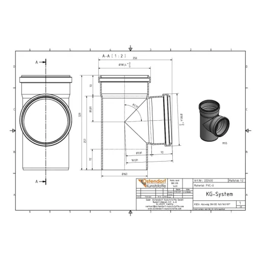KG Abzweig DN160 87 Grad, Kanalrohr Abzweig, PVC Abzweig