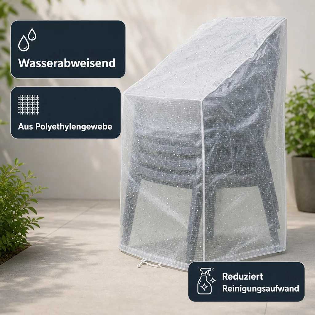 Schutzhülle Gartenmöbel, Abdeckhaube, transparent, für Stapelsessel ca. 65x65x110/150cm