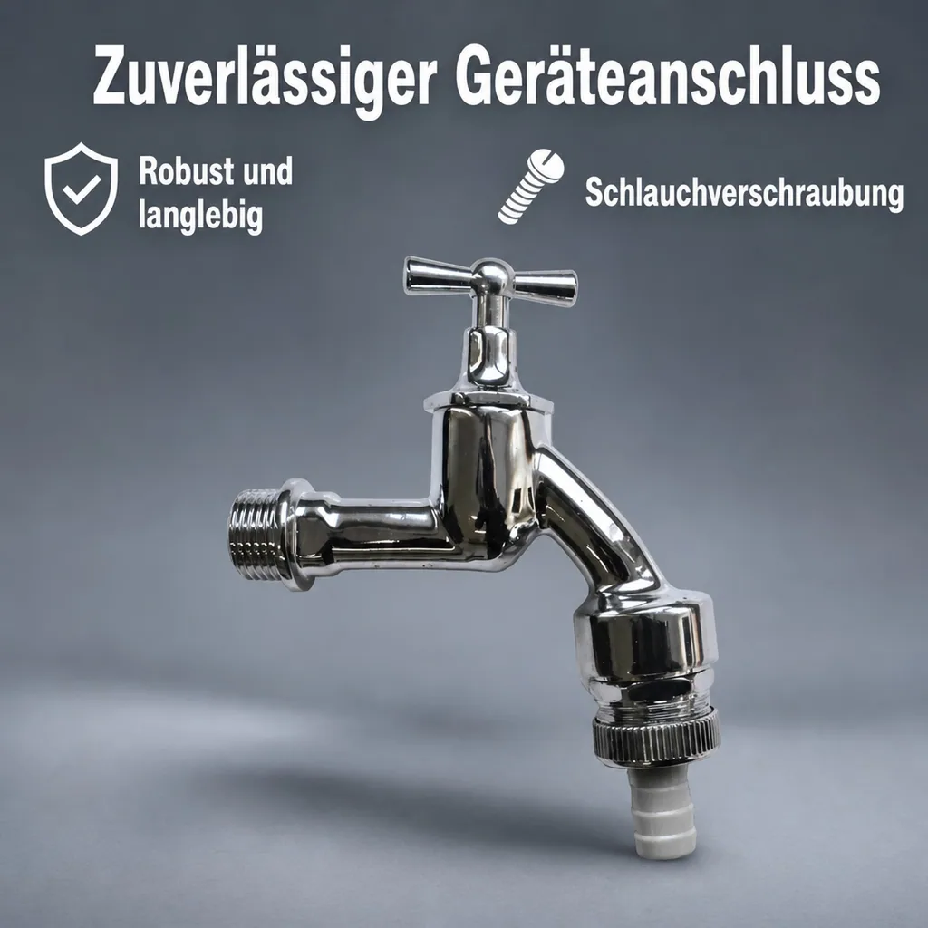 Auslaufventil 3/4 Zoll, Waschmaschinenventil, Knebelventil, verchromt