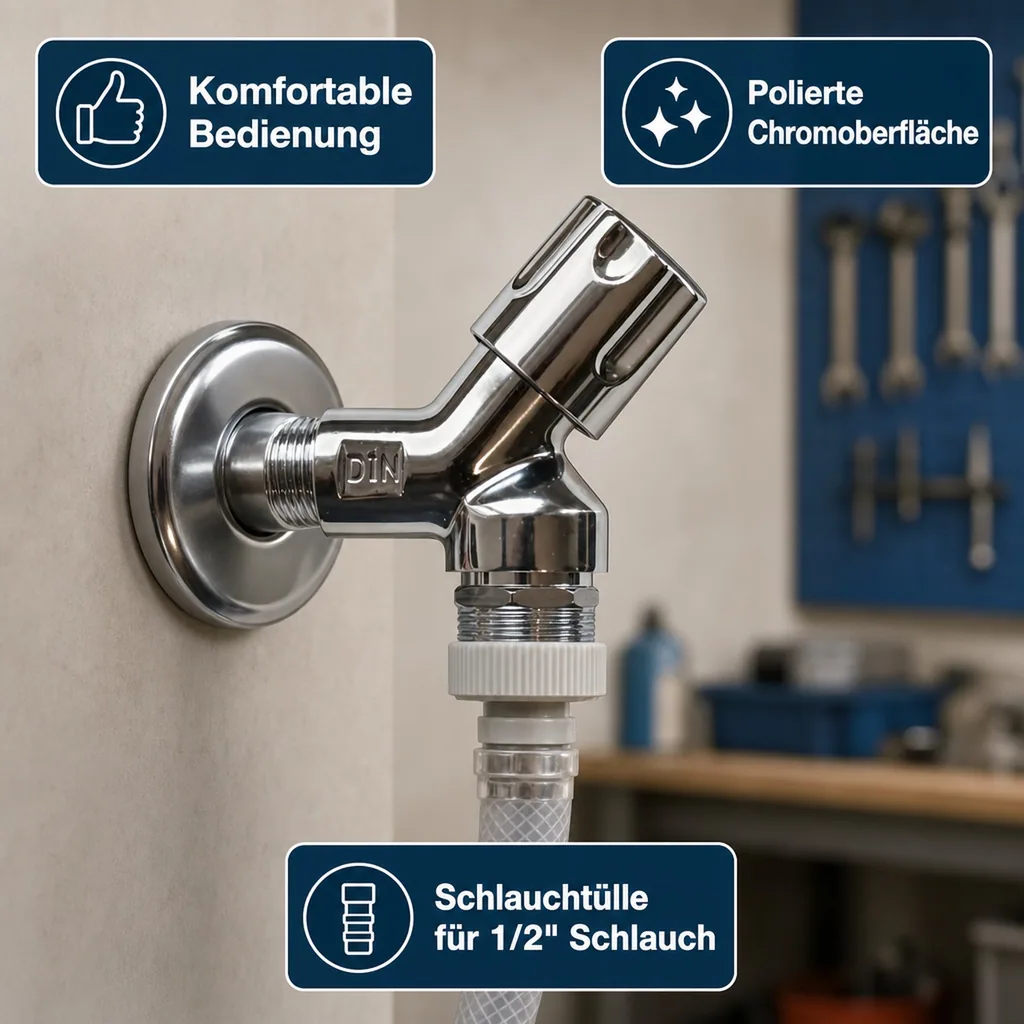 Schrägsitzventil, Geräteventil 1/2 Zoll, Wandventil mit Comfortgriff