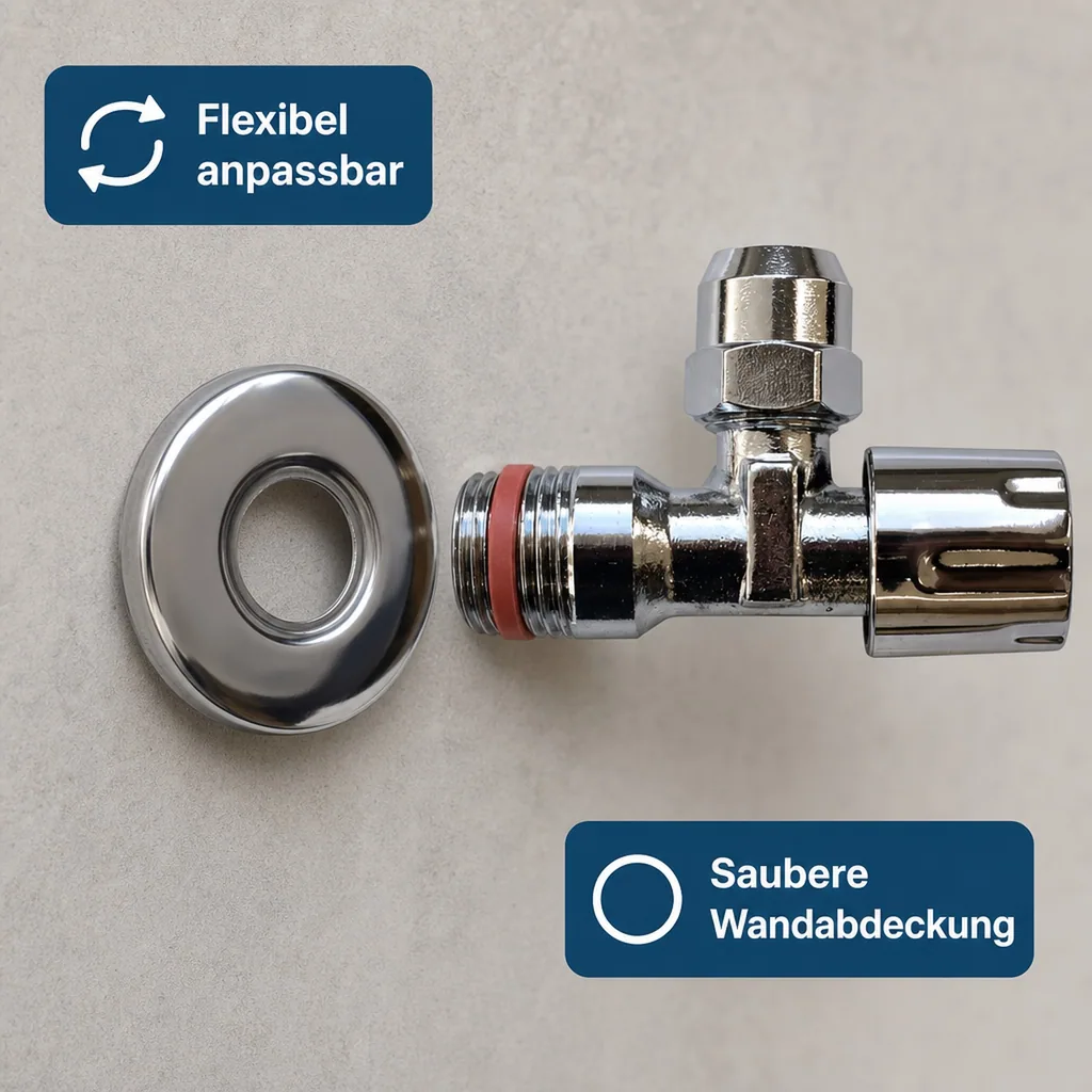 Eckventil 3/8", selbstdichtend, verchromt, mit Rosette