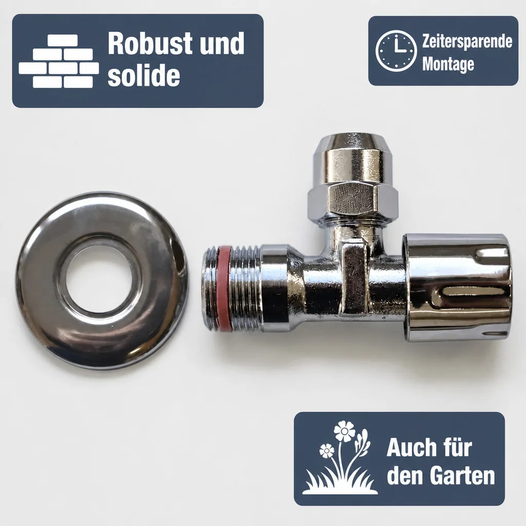 Eckventil 3/8", selbstdichtend, verchromt, mit Rosette