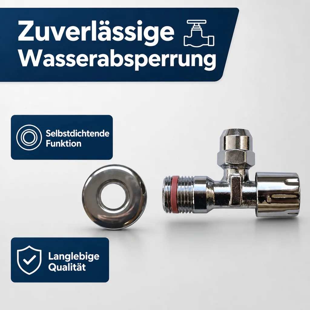 Eckventil 3/8", selbstdichtend, verchromt, mit Rosette