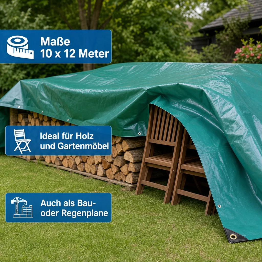 PVC Plane 650g, Abdeckplane, wasserdicht, grün 10 x 12 (120m²)