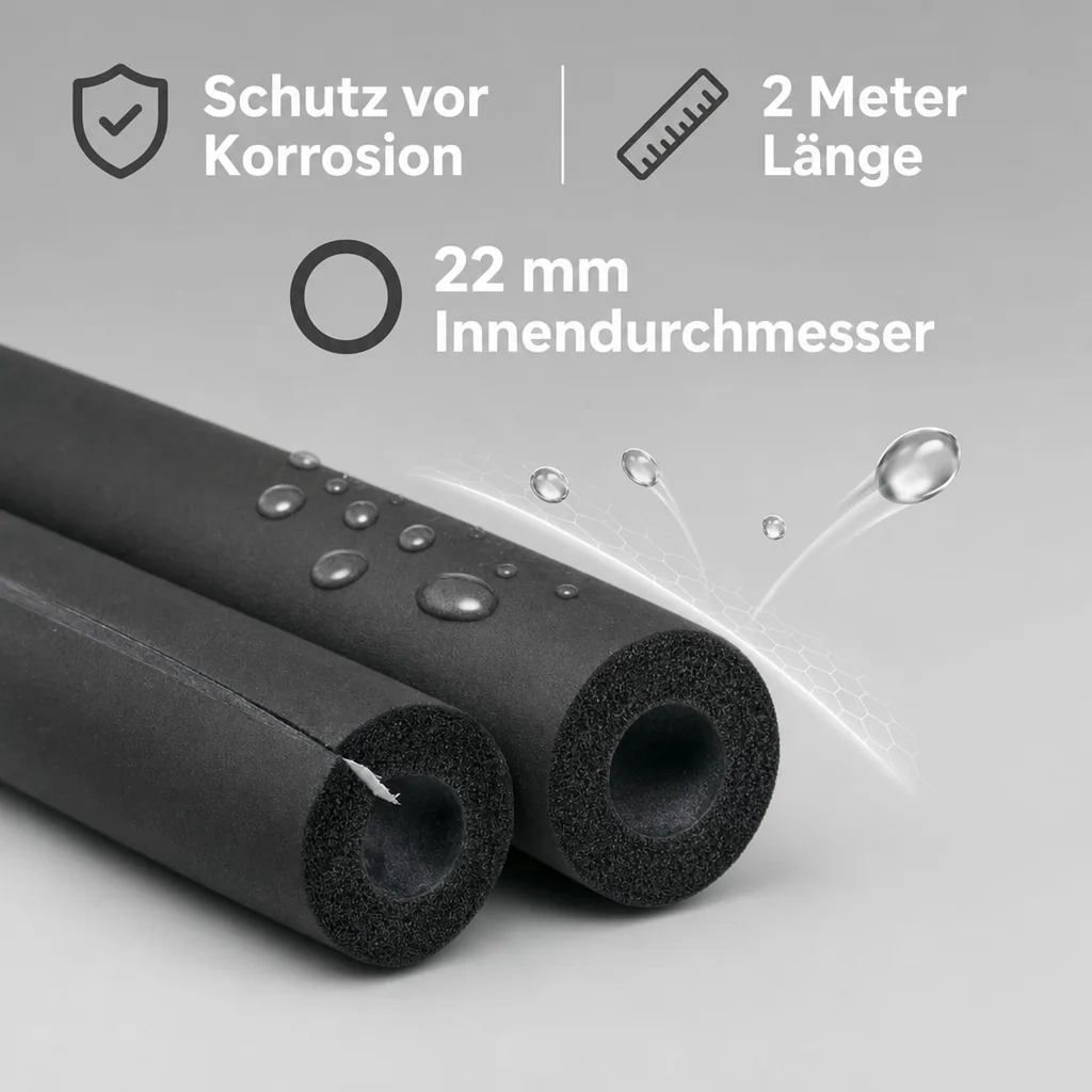 Rohrisolierung selbstklebend, 2m, flexibel, schwarz 22 x 10 mm
