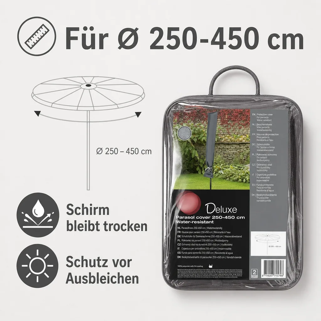 Schutzhülle Schirm, Deluxe Partyschirmhülle, Ø250-450 cm, wetterfest