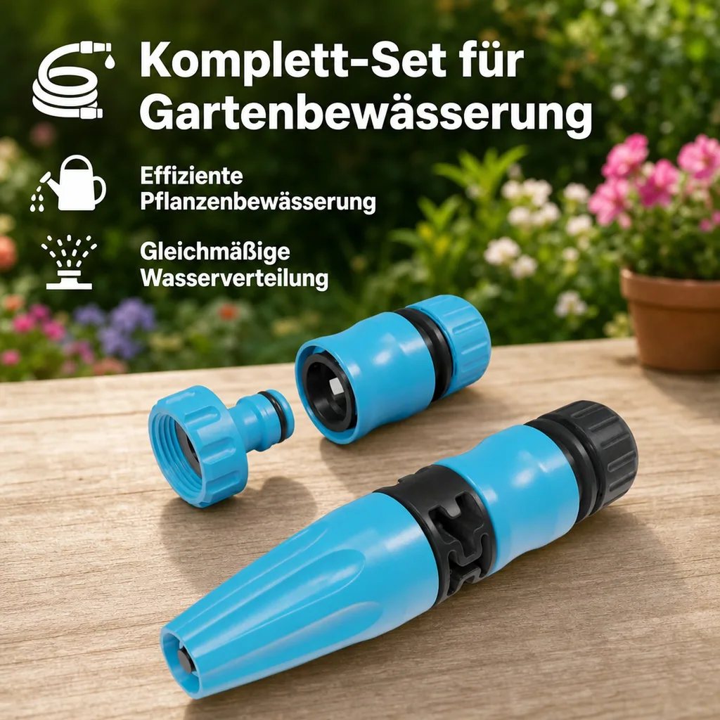 Gartenschlauch Set, 1/2 Zoll Schlauchkupplung, Wassersprenger, Wasserhahnanschluss 3/4 Zoll