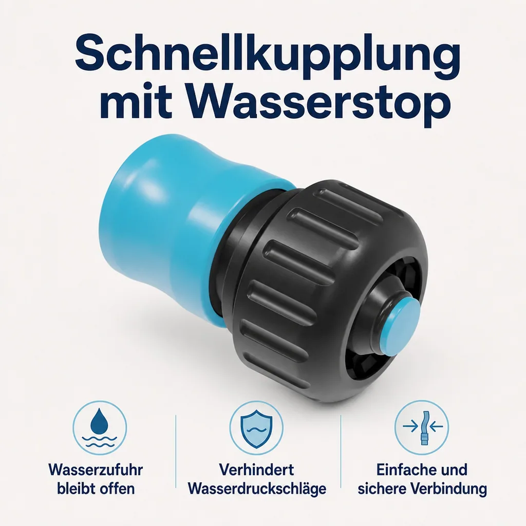 Gartenschlauch Schnellkupplung, Schlauchkupplung Wasserstop, Schnellkupplung 3/4 Zoll