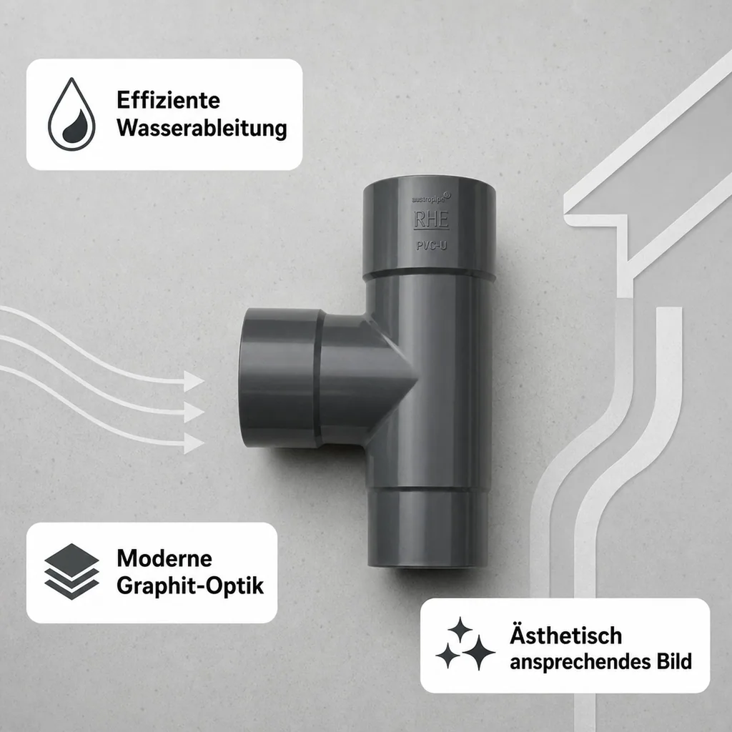 Regenrinne T-Stück Graphit, Fallrohr 63mm, Dachrinne Zubehör