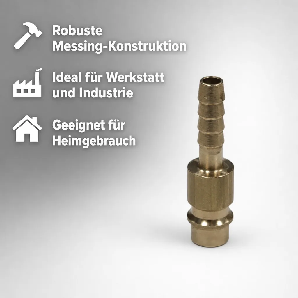 Druckluftkupplung, Druckluft Stecker, 6mm Schlauchtülle, Messing Kupplung