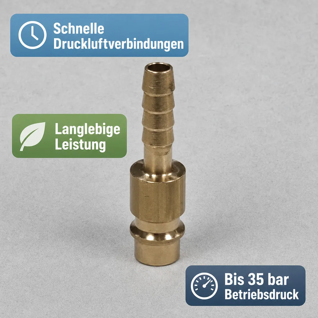 Druckluftkupplung, Druckluft Stecker, 6mm Schlauchtülle, Messing Kupplung