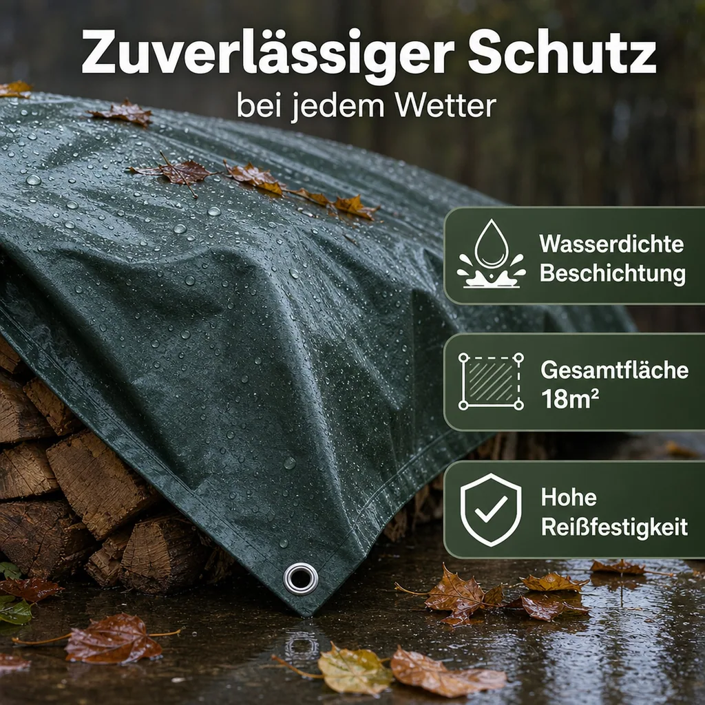 Abdeckplane 3x6m, grün, 210g/m², Reißfest und Wasserdicht (18m²)