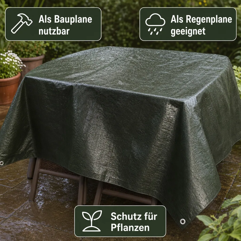 Abdeckplane 210g/m², 6x10m grün, wasserdicht und reißfest (60m²)