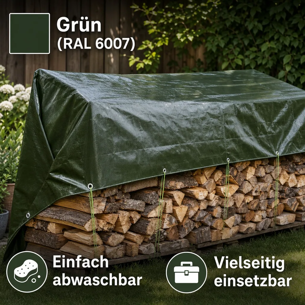Abdeckplane 210g/m², 6x10m grün, wasserdicht und reißfest (60m²)