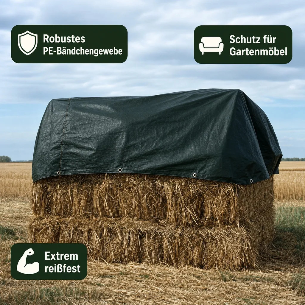 Abdeckplane 210g/m², 6x10m grün, wasserdicht und reißfest (60m²)