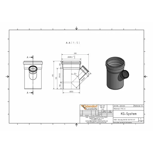 KG Abzweig 45 Grad DN 250/110, Kanalrohr Abzweig