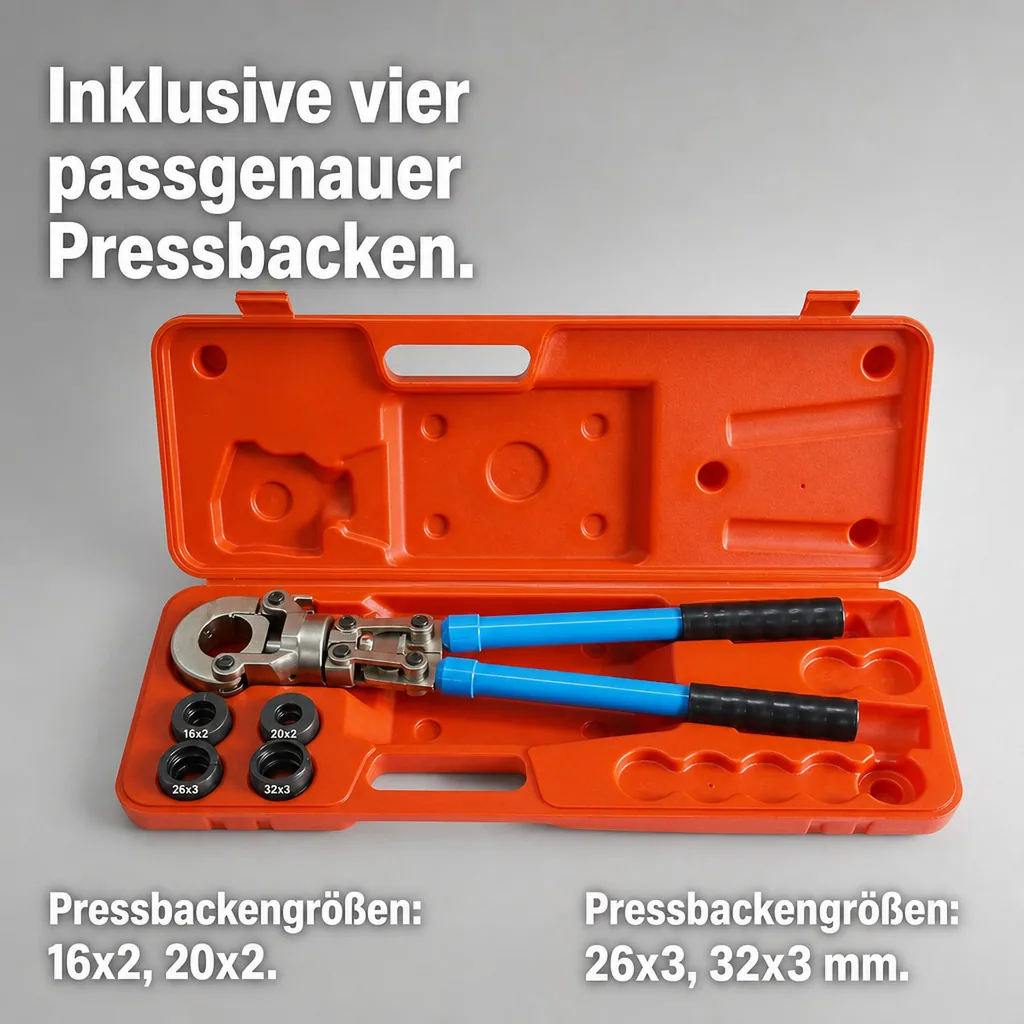 Handpresszange TH Profil, Verbundrohr Presszange, 16x2, 20x2, 26x3, 32x3