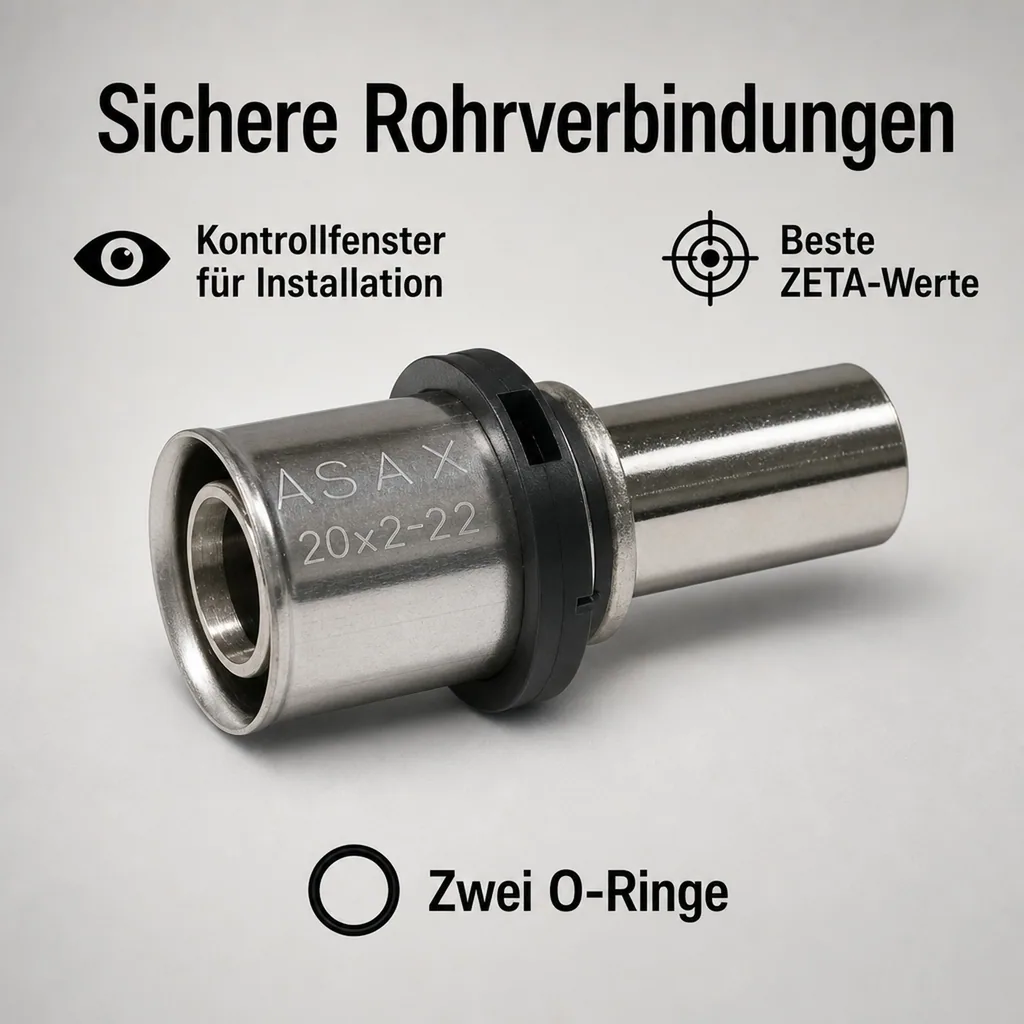 Pressfitting, Kupferrohr Pressfitting, Rohr Übergang 20x2-22mm, DVGW