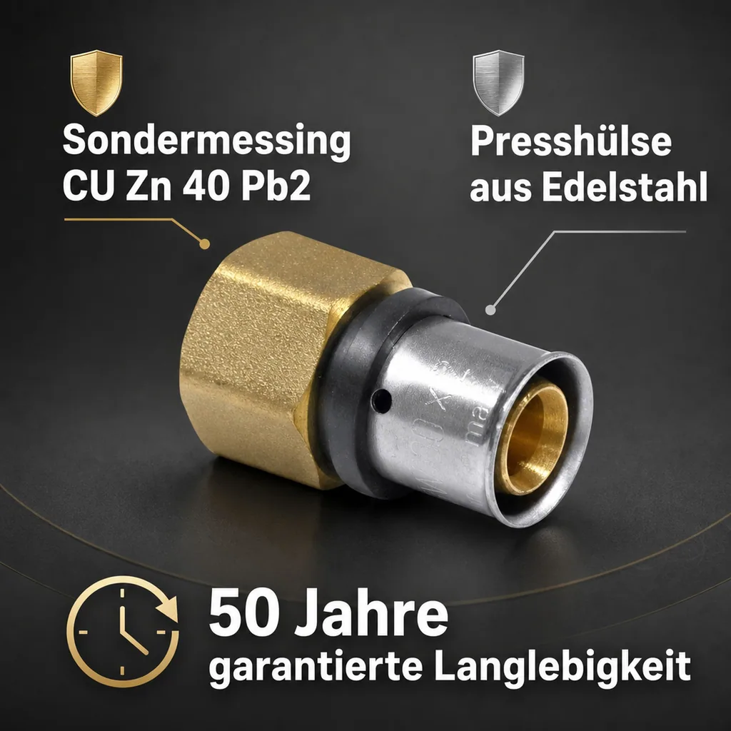 Pressfitting 32mm, Pressfitting Kupplung, Verbinder 32mm, Kupplung mit Innengewinde