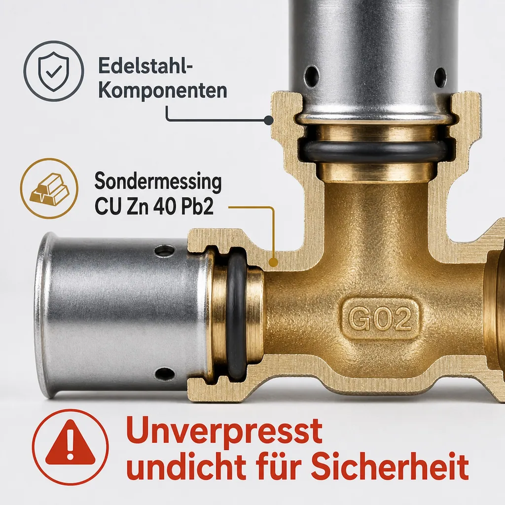 Pressfitting T-Stück, reduziert 26x3-16x2-26x3, Pressverbinder